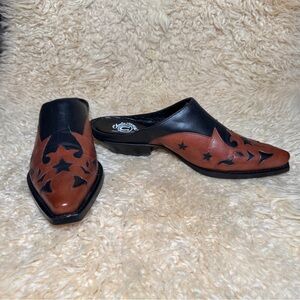 Vintage Charlie 1 Horse Leather Western Heeled Mules 7.5